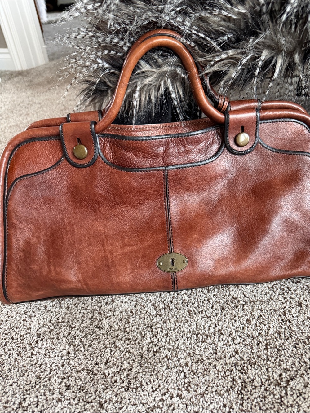 Fossil Chestnut Brown Leather Satchel with Matching Wallet Very rare find. - Picture 2 of 12